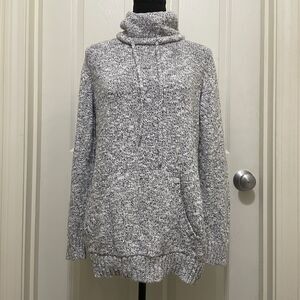 LL Bean Cotton Ragg Knit Turtleneck Pullover Sweater Front Pocket Natural Medium